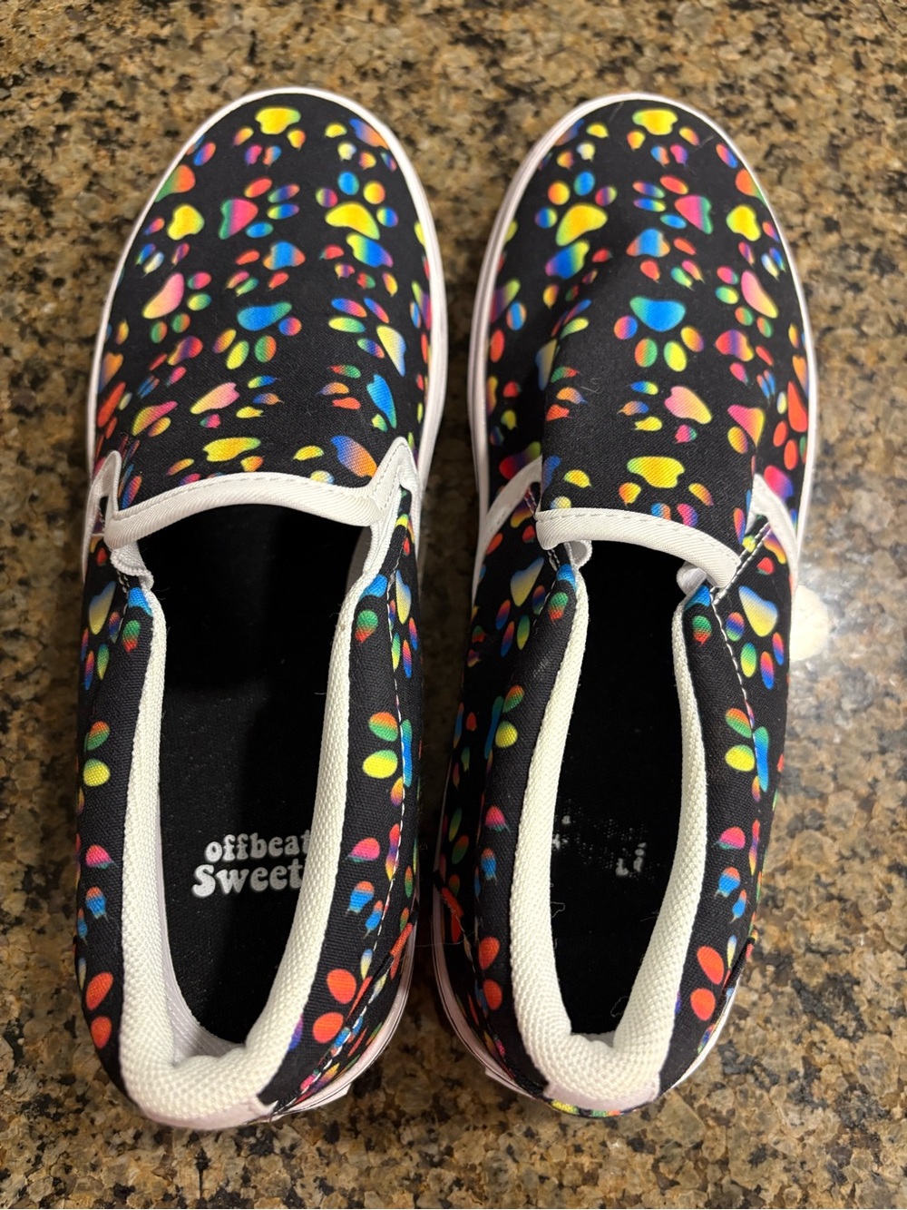 Women's Black Slip-On Flats with Multicolor Spots